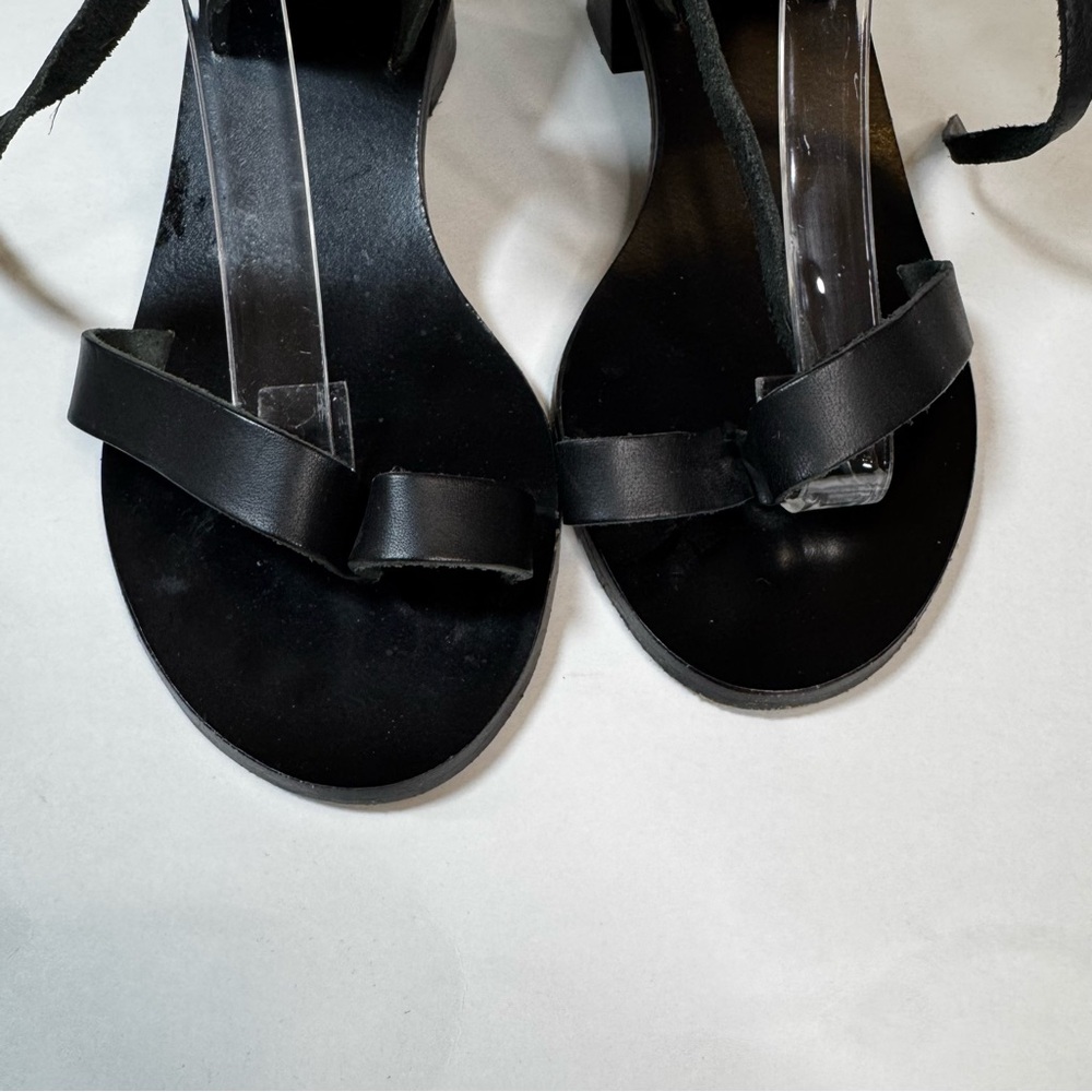 ATP Atelier Black Leather Ankle Wrap Sandals - Picture 5 of 7